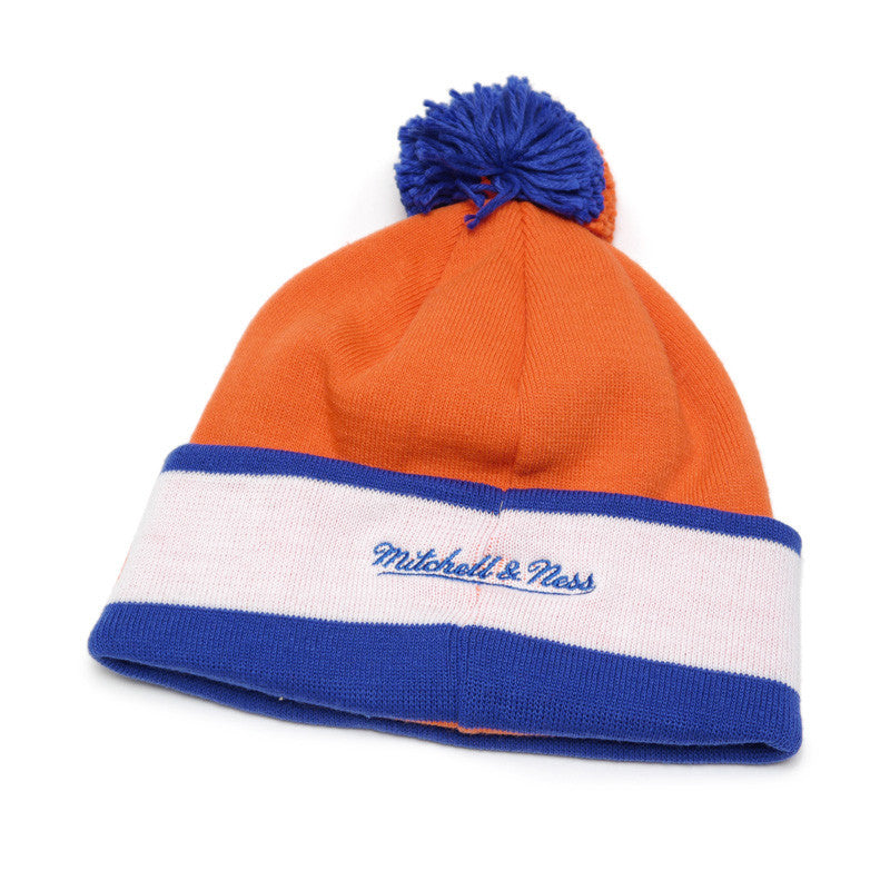 Vintage Knicks Mitchell & Ness Block Pom Beanie Orange/Blue