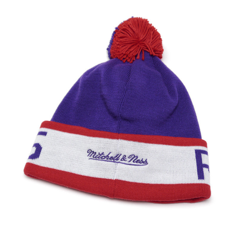 Vintage Raptors Mitchell & Ness Block Pom Beanie Purple/Red